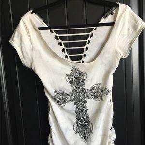 “IN GODS HANDS” T-shirt. Corset back and sides.